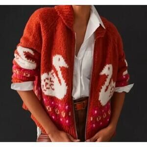 Maeve by Anthropologie Rust and Cream Swans Cardigan.  Retails $180